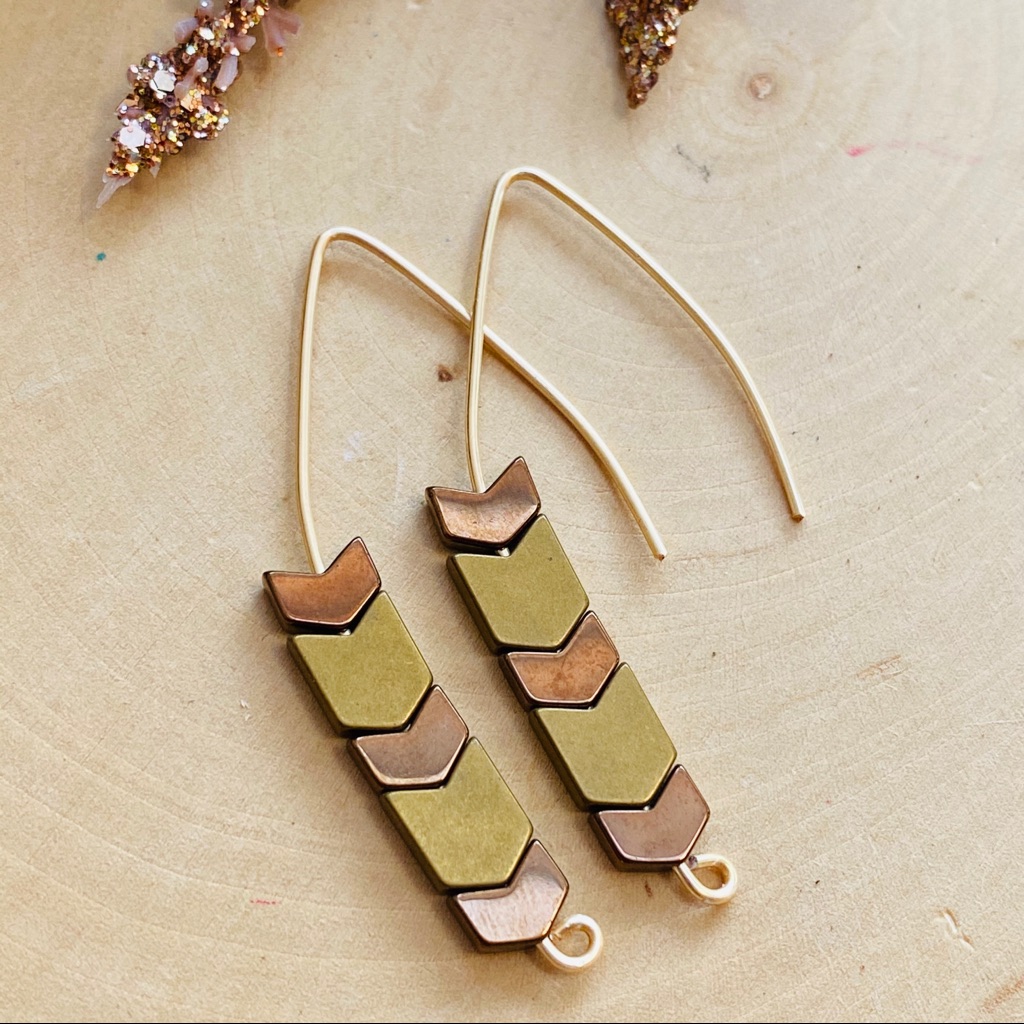 Gold Hematite Arrow Drop Earrings